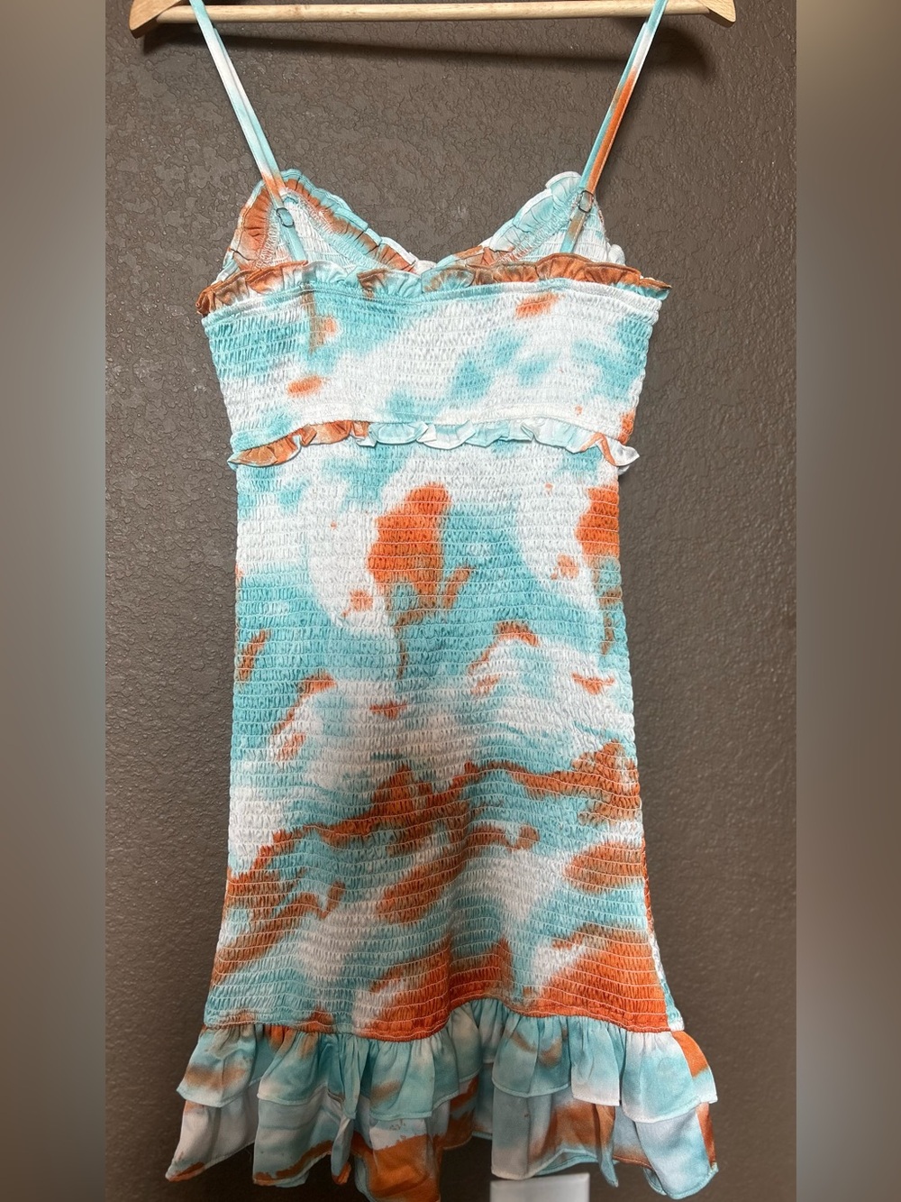 Style Rack Aqua and Orange Tie-Dye Smocked Mini Dress